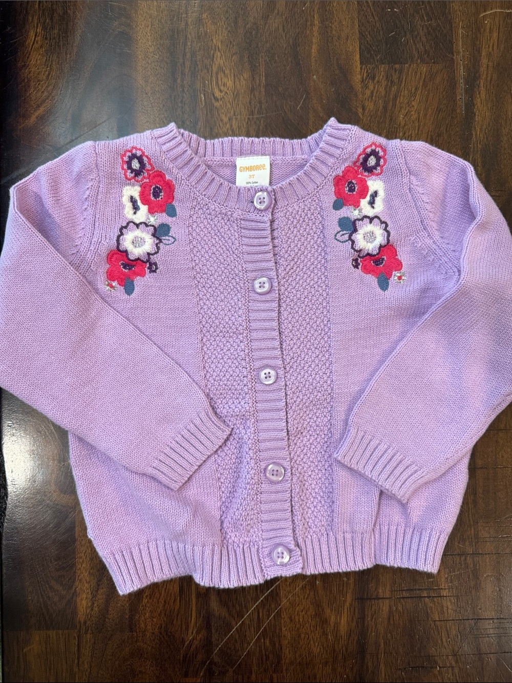 Gymboree Lilac Knit Cardigan with Red & White Floral Embroidery